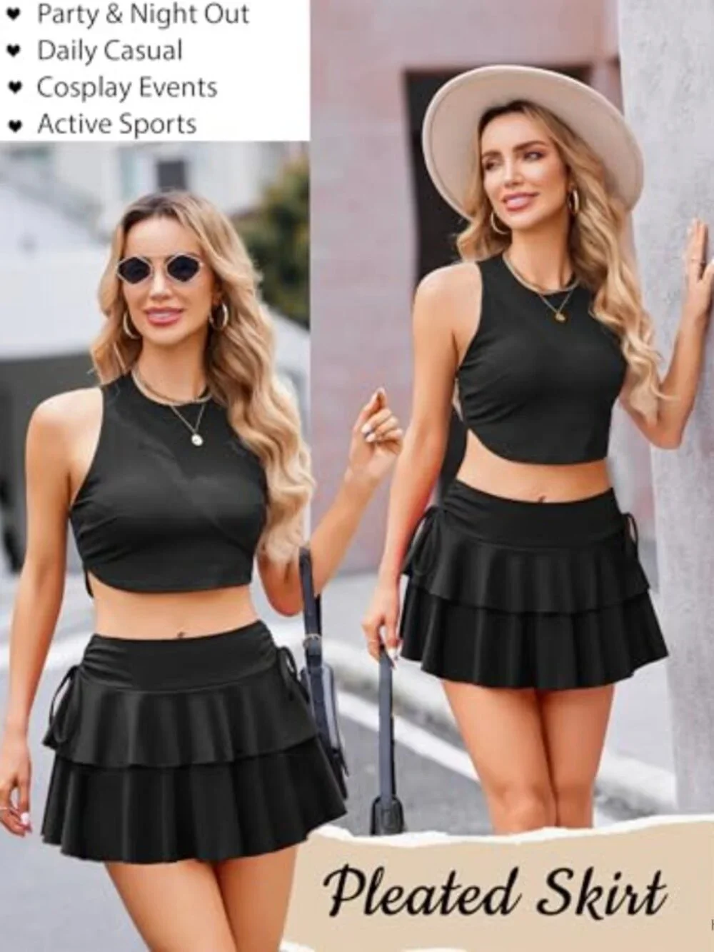 Women's Pleated Micro Mini Skirt Y2K Ruffle Layered Cheer Costume